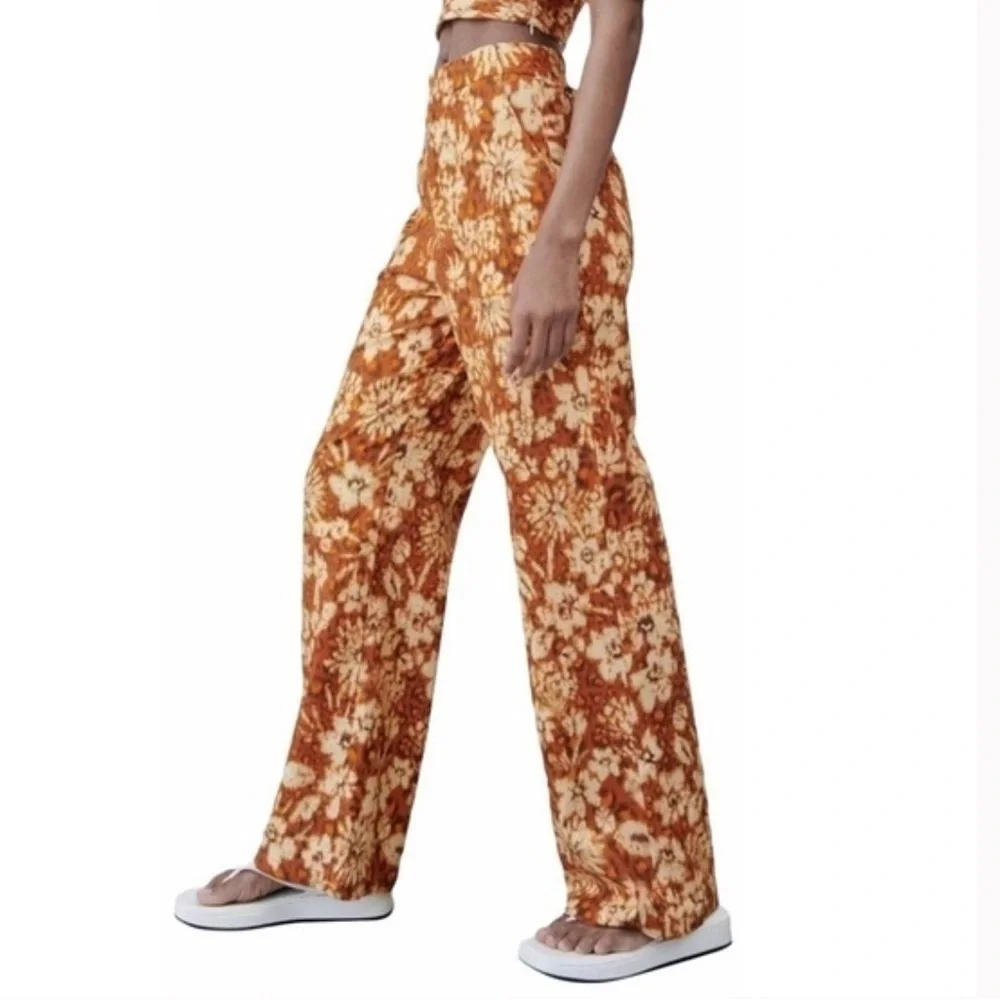 ZARA Linen Blend Floral Tie Dye Pants NWOT Size XS